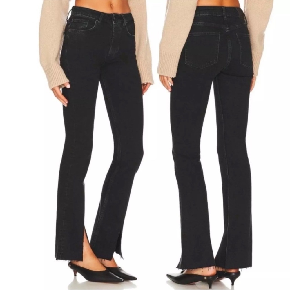 Anine Bing Jeans Roxanne Split Hem Flare in Black Tie 27